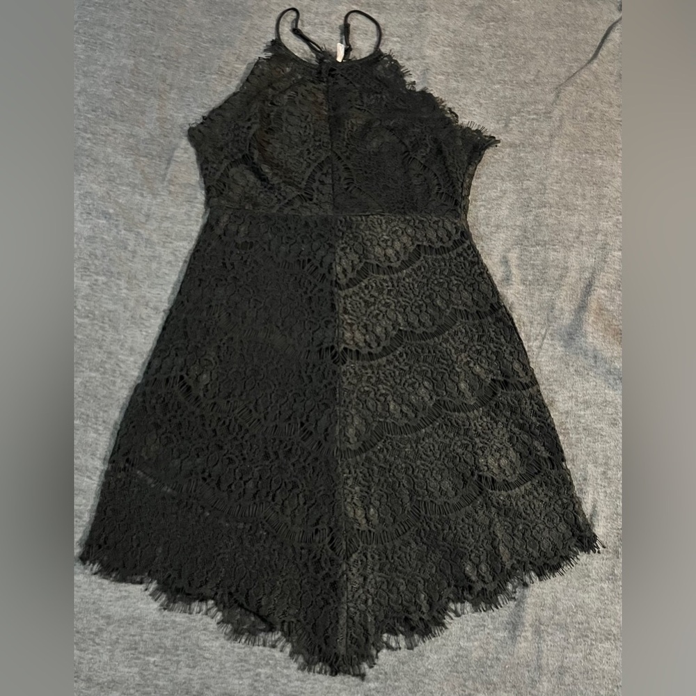 NWT Designer Chloe Dao Black Lace Halter Dress Eyelash Lace Buttons Zipper Large - Picture 11 of 15